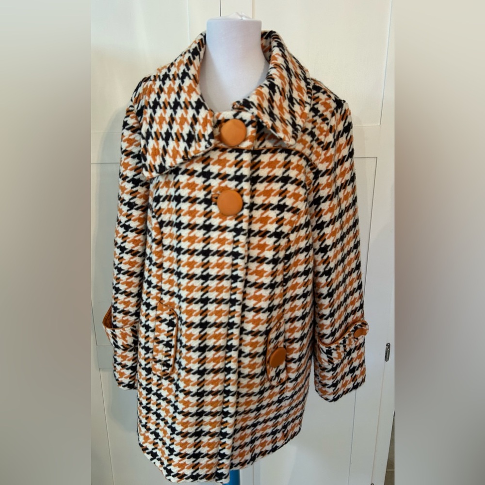 Jessica London Houndstooth Wool Blend Coat Size 18 🧥 Missing a button